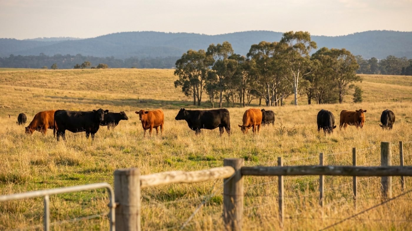 Australian beef cattle grazing on improved pasture